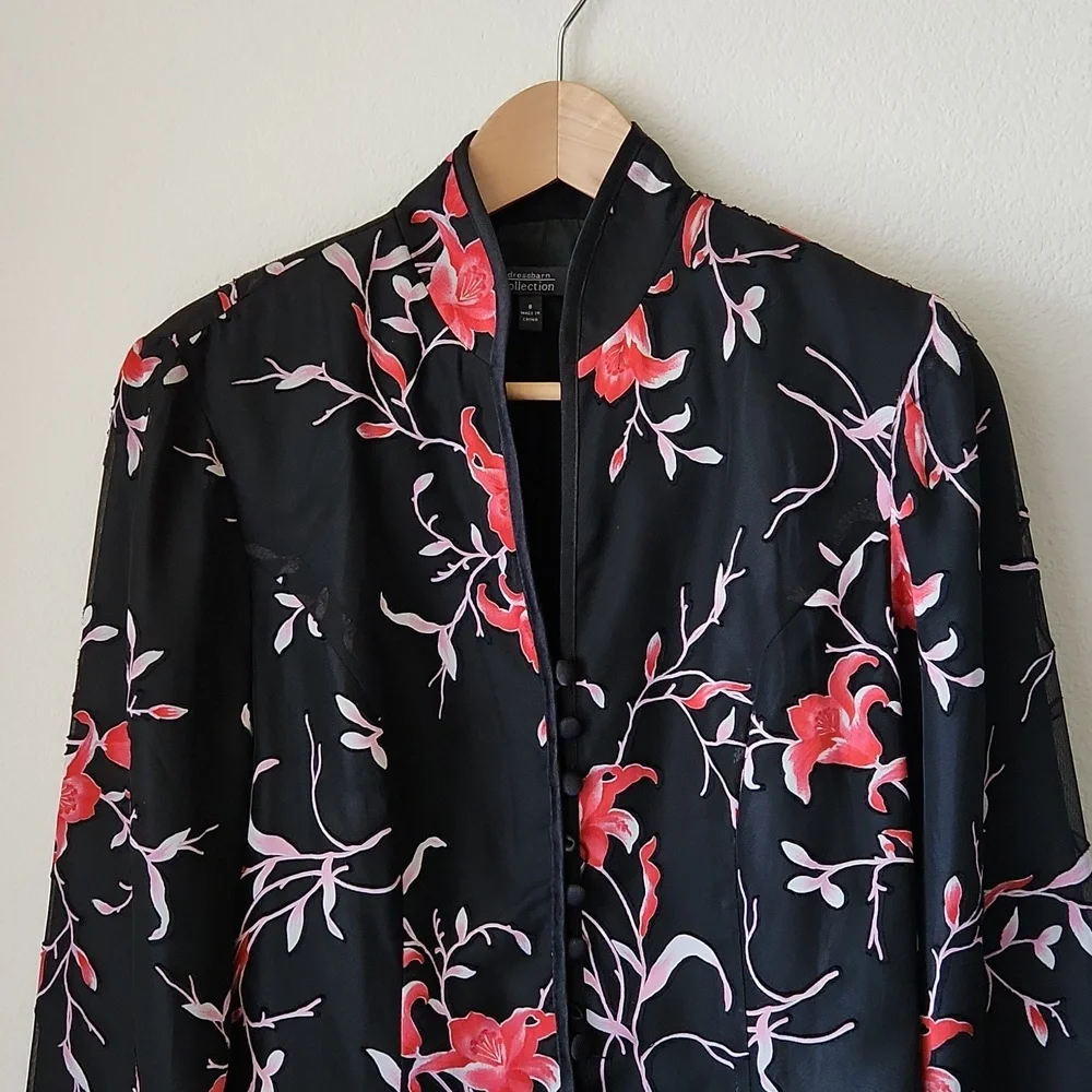 Dress barn black floral jacket Sz 6/8 Asian Inspired Office Business Core